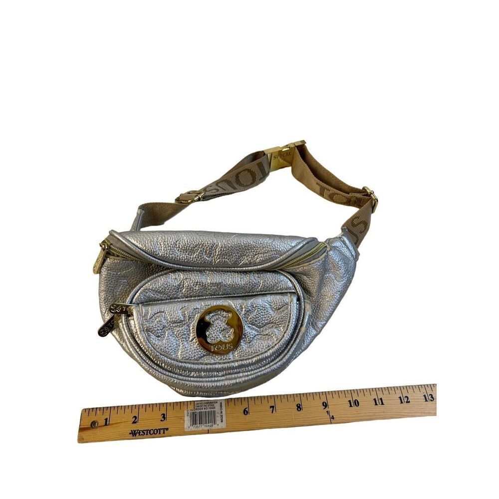 Tous Silver Gold Beige Fanny Pack leather crossbody 12"x6"